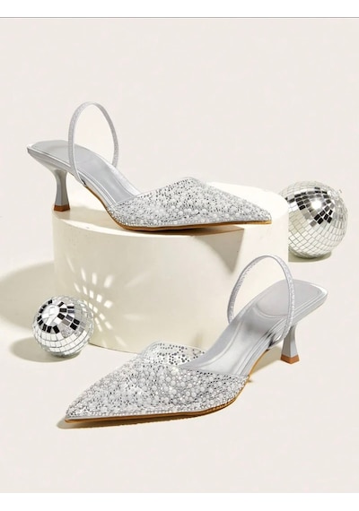 Duxal Shoes Gale İnci Detay Arkası Açık Topuklu Ayakkabı Gri