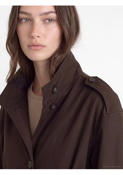 Lcw Modest Kahverengi Dik Yaka Kuşaklı Oversize Kadın Trençkot