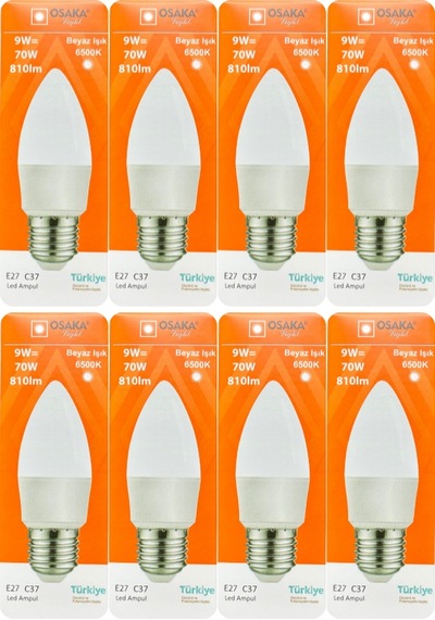 8 Adet Osaka 9w 70w Beyaz Işık E27 Duylu Kalın Duy Led Ampul