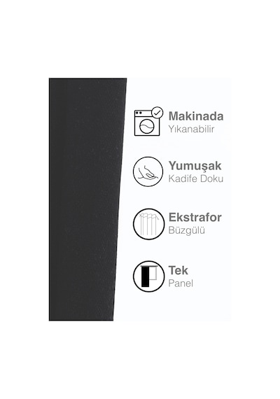 Kadife Dokulu Siyah Ada Fon Perde Ekstrafor Büzgülü Siyah