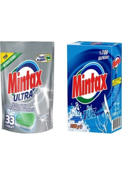Mintax Ultra Bulaşık Makinesi Deterjanı 33 Tablet + Mintax Tuzu 1500 G