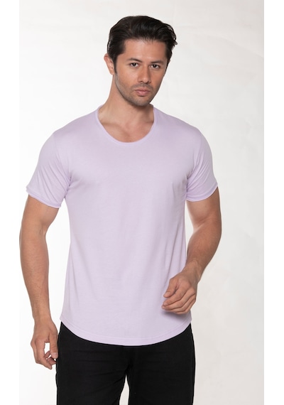 Black Horn Erkek Geniş Yaka %100 Pamuk Salaş T-shirt Lila