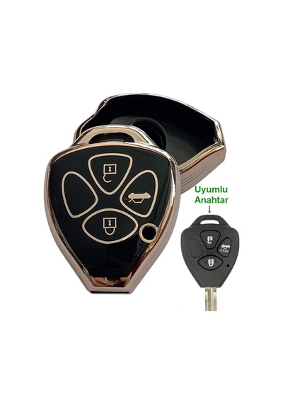 Toyota Corolla Auris Rav4 Hilux Uyumlu Kumanda Anahtar Kılıfı Oto Anahtarlık 3 Tuşlu Siyah Gold