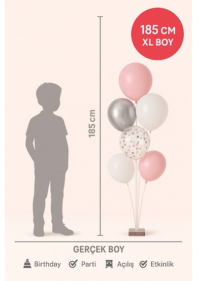 185 Cm Balon Standı Seti Doğum Günü Parti Süsleri Kalpli Konfeti Balon Dekoru Diğer