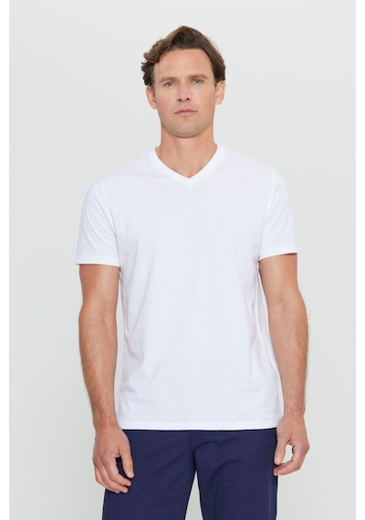 Ac&Co / Altınyıldız Classics Slim Fit Dar Kesim V Yaka Pamuklu Erkek Tişört Beyaz