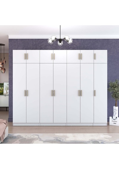 Rani Ba215 Geniş Gardırop Elbise Dolabı 14 Kapaklı 12 Raflı 3 Askılı Modüler Dolap Beyaz