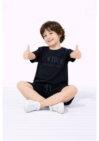 Miniko Kids Erkek Çocuk Kabartma Modelli Pamuk Şortlu Takım Siyah