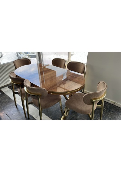 Lak Panel Ceviz Gold Pvc Li Sabit Yemek Masası, Salon Masası Altın - Ceviz Lak Panel Ceviz Gold Pvc Li Sabit Yemek Masası, Salon Masası Altın - Ceviz