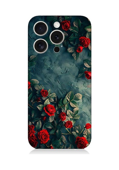 Apple Uyumlu iPhone 15 Pro Kırmızı Güller Desenli Silikon Kılıf Silikon