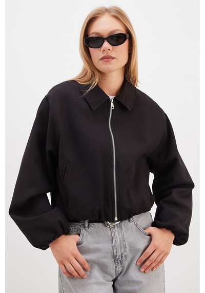 Fullamoda Fermuarlı Polo Yaka Bomber Ceket Siyah
