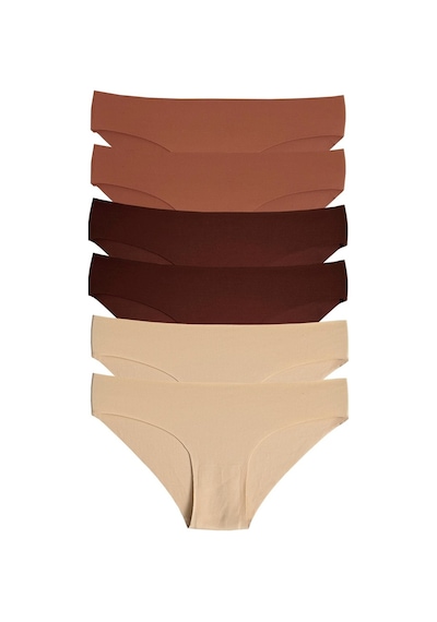 Alya Underwear Basic Lazer Kesim Kadın Bikini Külot Dikişsiz Kadın Slip - Ultra Esnek Ve Rahat 6'lı Paket Kiremit - Kahve -ten