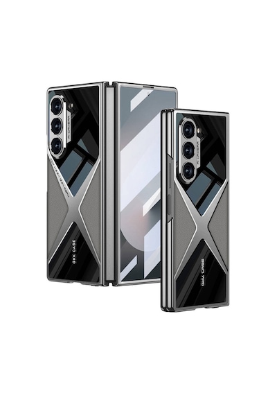 Zore Galaxy Uyumlu Z Fold 6 Kılıf Ultra İnce Kamera Korumalı Pc + Deri Arka Yüzey X-pro Titanyum-gri