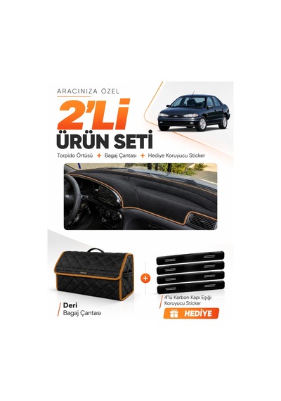 E-biz Ford Mondeo Çukurlu 1993-1996 Uyumlu Torpido Örtüsü + Deri Çanta - Siyah-kahverengi - Fo020
