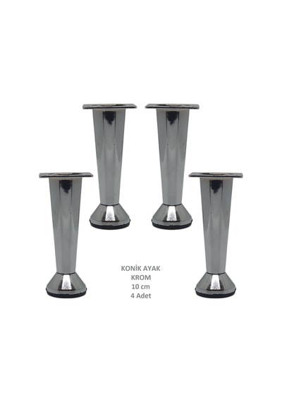 Adilon Konik Ayak, Zamak, Krom, 10 cm, Dolap, Mobilya, Puf Ayağı (4 Adet)