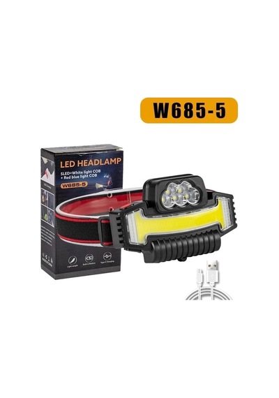 W685-5 Çok İşlevli Led + Cob Şarjlı Kafa Lambası / Tip-c Güçlü U Çok Renkli