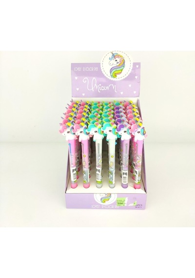Unicorn Başlıklı 2 Renk Tükenmez Kalem Mor