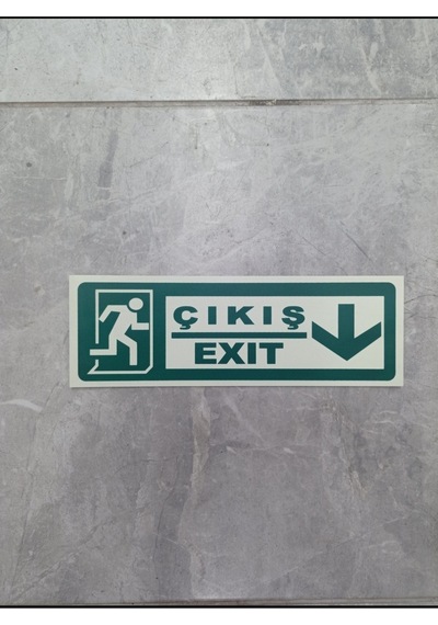 30x10 Cm Fosforlu Yangın Uyarı Exit-çıkış Levhası Aşağı Yön