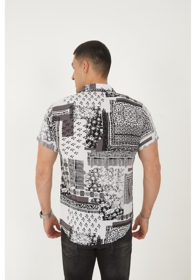 Mfz Giyim Gri Renk Desenli Viskon Erkek Gömlek