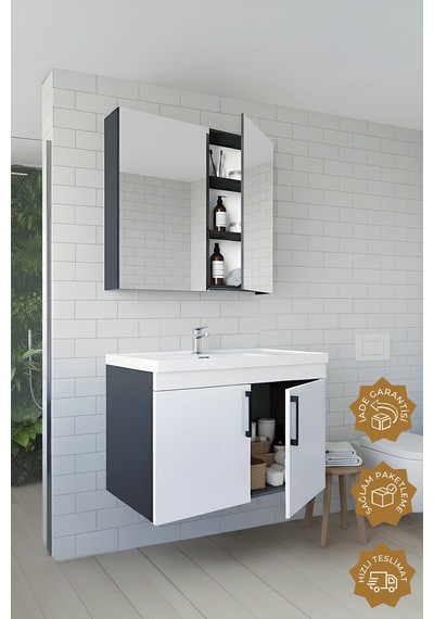 Teta Home Yalova 65 Cm Mdf Banyo Dolabı Seti Antrasit-beyaz Antrasit - Beyaz Teta Home Yalova 65 Cm Mdf Banyo Dolabı Seti Antrasit-beyaz Antrasit - Beyaz