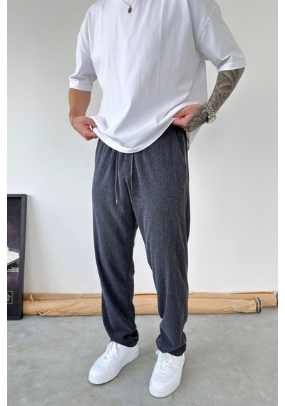 Lacivert Fitilli Basic Relaxed Pantolon