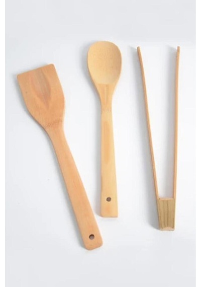 3lü Ahşap Kaşık Spatula Maşa Seti Ahşap Kahverengi Diğer