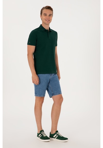 U.S. Polo Assn. Erkek Slim Fit Polo Yaka Koyu Yeşil Basic Tişört 50298041-VR079