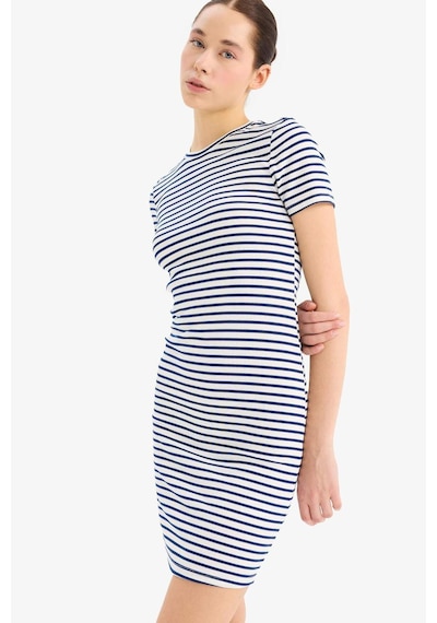 DeFacto Coool Bodycon Vücudu Saran Bisiklet Yaka Çizgili Fitilli Kaşkorse Kısa Kollu Mini Elbise C1733AX25SPNV248
