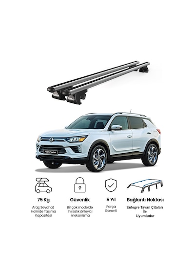 Venüs Ssangyong Korando 2019 Ve Sonrası Uyumlu Gri Ara Atkı Port Bagaj Tavan Barı