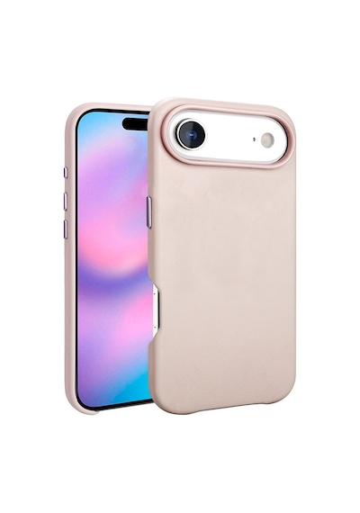 Zore İphone 17 Air Kılıf M-safe Şarj Özellikli Pu Deri Görünümlü Nvth Kupra Kapak - Pembe