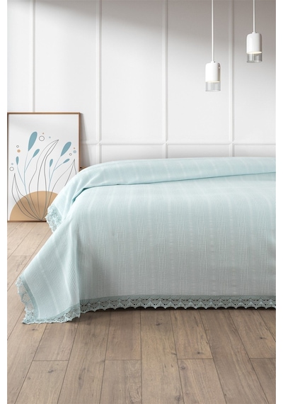 Dantelli Tek Kişilik Waffle Pike- %100 Pamuk Petekli Pike-160x230 Cm-mint Mınt Mint