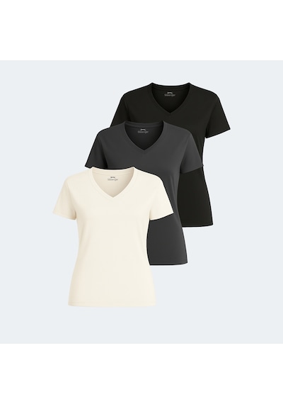 Slazenger PERICAS 3 lü Set Kadın  Ekru - Koyu Gri - Siyah Tişört