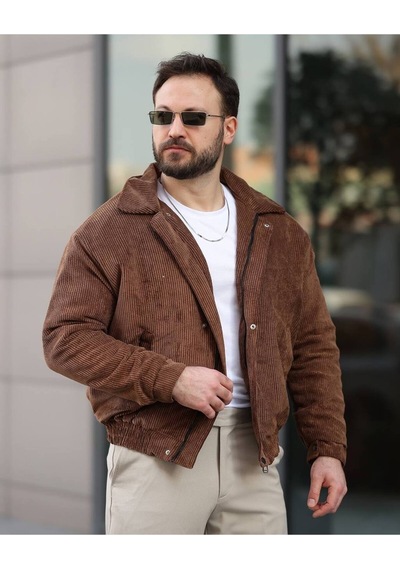 Unisex Kadife Baharlık Vinatage Oversize Ceket Kahverengi Kdf