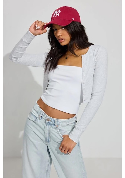 Madmext Gri Uzun Kollu Düğmeli Kaşkorse Crop Hırka Mg2193 Gri