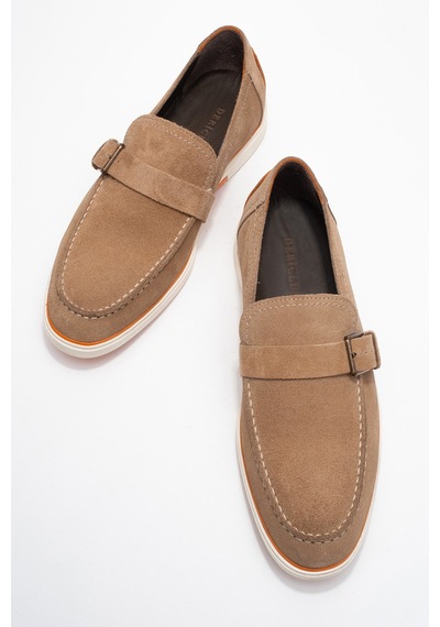 Dericlub Erkek Hafif Tabanlı Toka Detaylı Loafer Gerçek Süet Deri Cr 2406 Vizon