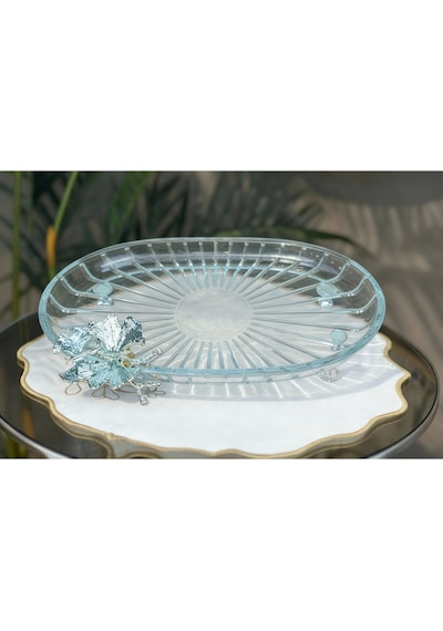 Elta Collection Lüx Hediyelik Metal Ayaklı Gümüş Oval Kelebekli Sunumluk Kurabiyelik - Yeni Serisi Gümüş Oval Düz Mini