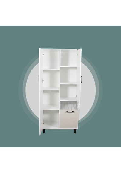 Çok Amaçlı & Tek Çamaşır Sepetli Banyo Dolabı Beyaz