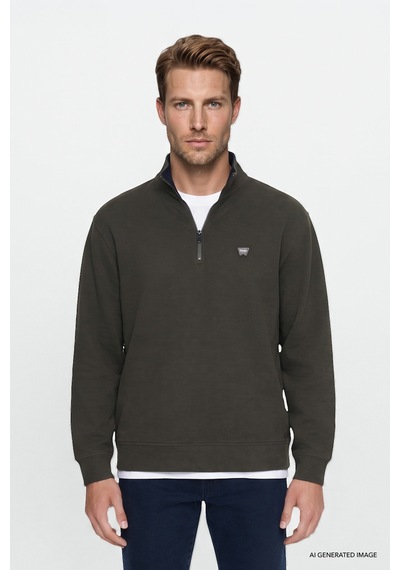 Wrangler Pamuklu Selanik Regular Fit Fermuarlı Erkek Sweatshirt W2620081801 Haki