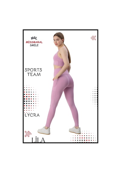 Missmaral Kadın Alt Üst Takım Fitness Pilates Koşu Sporcu Slim Fit Tayt Çift Cep Yüksek Bel Likralı Lila 3065 Lila