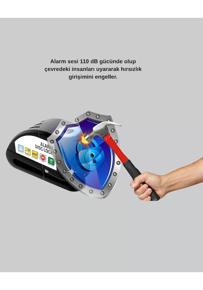 110 Db Alarmlı Disk Fren Kilidi Su Geçirmez Çelik Motosiklet Güvenlik Kilidi