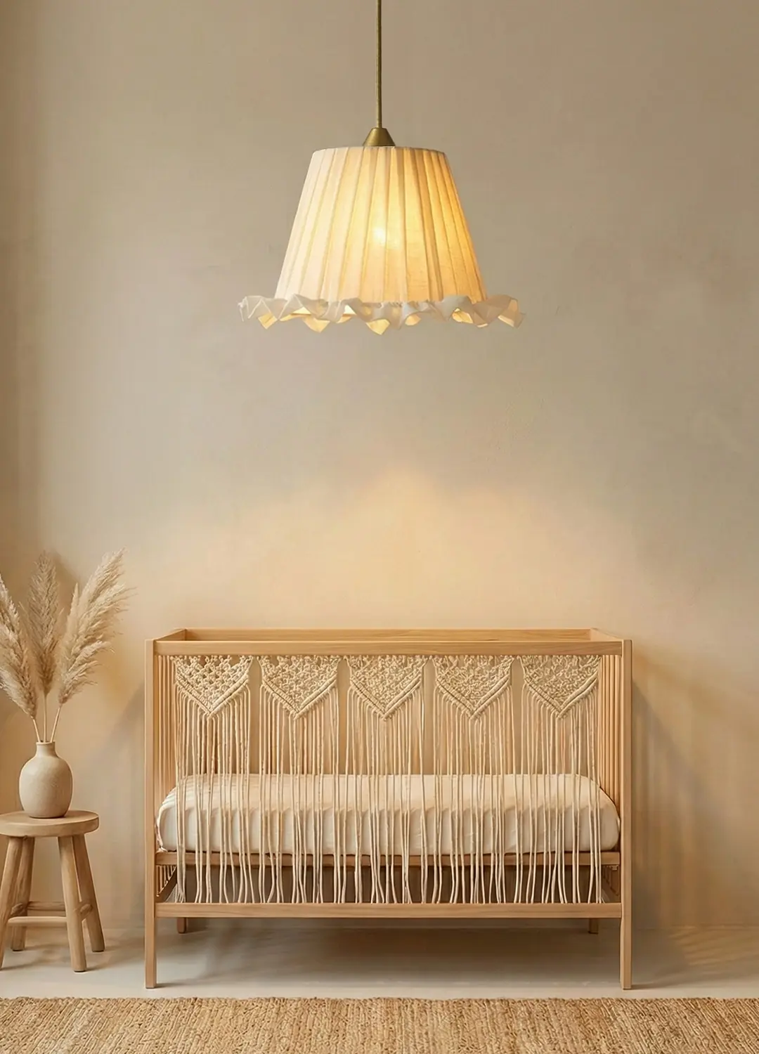 Osmanlı İpeği Fırfırlı Modern Tasarım 20 Cm Sarkıt Avize Açık Krem
