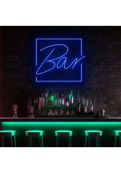 Bar Yazılı Neon Tabela Mavi