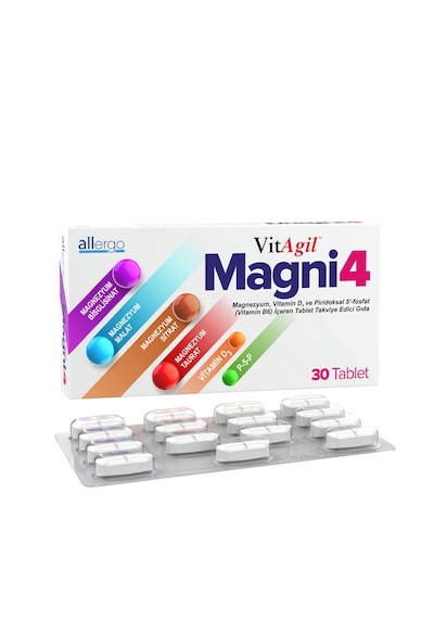 Vitagil Magni4 Magnezyum, Vitamin D3 Ve Piridoksal 5'fosfat Vitamin B6 30 Tablet