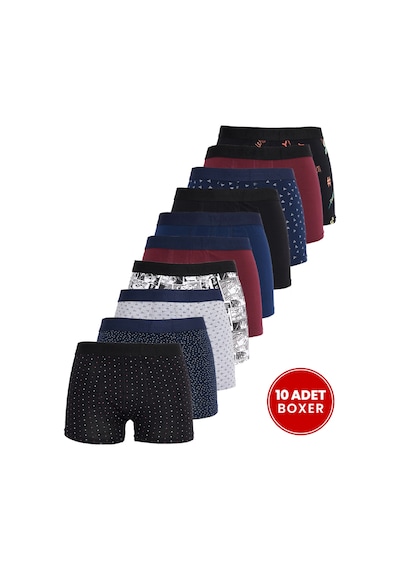 Tudors Erkek 10'lu Likralı Pamuklu Esnek Kumaş Premium Seri Boxer-46432 Çok Renkli