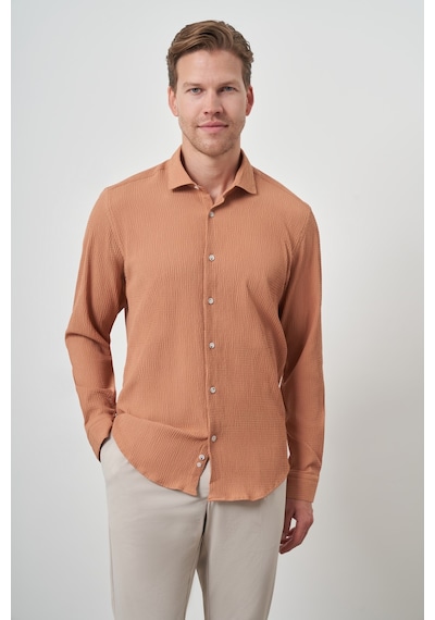 Morven Erkek Tarçın Gofre Trend Desenli Dynamic Fit İtalyan Yaka Gömlek 25ms004023850 Tarçın Tarçın