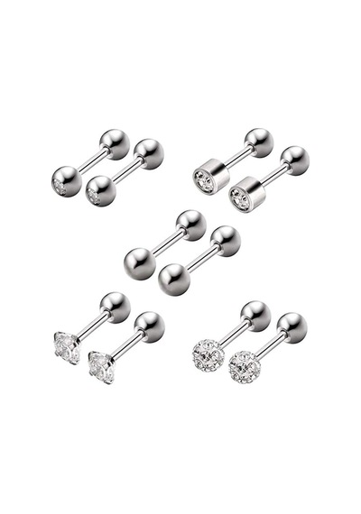 Chavin Gri Çelik 5 Takım Taşlı Bayan Erkek Küpe Piercing Eb61By (478253230) Gümüş
