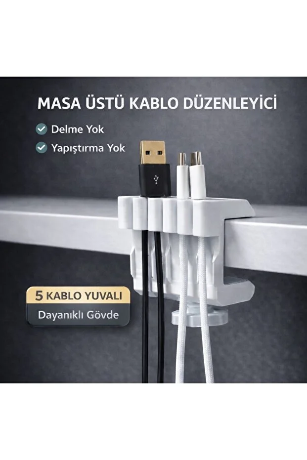 Masa Kenarı Kablo Tutucu 5 Li Kablo Düzenleyici Şarj Kablosu Sabitleyici, Mini Masa Düzenleyici