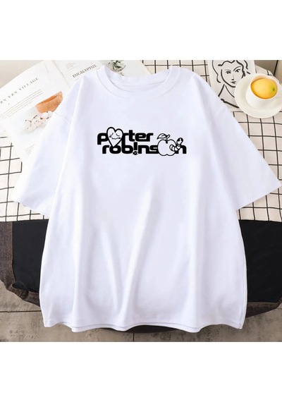 Startmore Beyaz Karikatür Tee Porter Robinson Gülümseme Dünya Beyaz