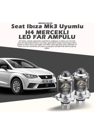 Seat Ibıza Mk3 Uyumlu Mercek Led Xenon Uzun - Kısa Tek Renk Beyaz Şimşek Etkili