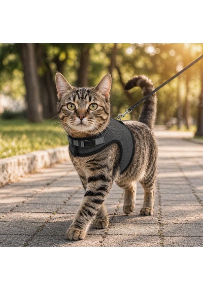 3 Kat File Yeni Nesil Nefes Alabilen Kedi Göğüs Tasma 3'lü Set Siyah Siyah L
