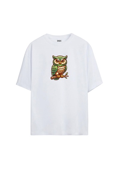 Ogc Baykuş Oversize Unisex T-shirt Beyaz